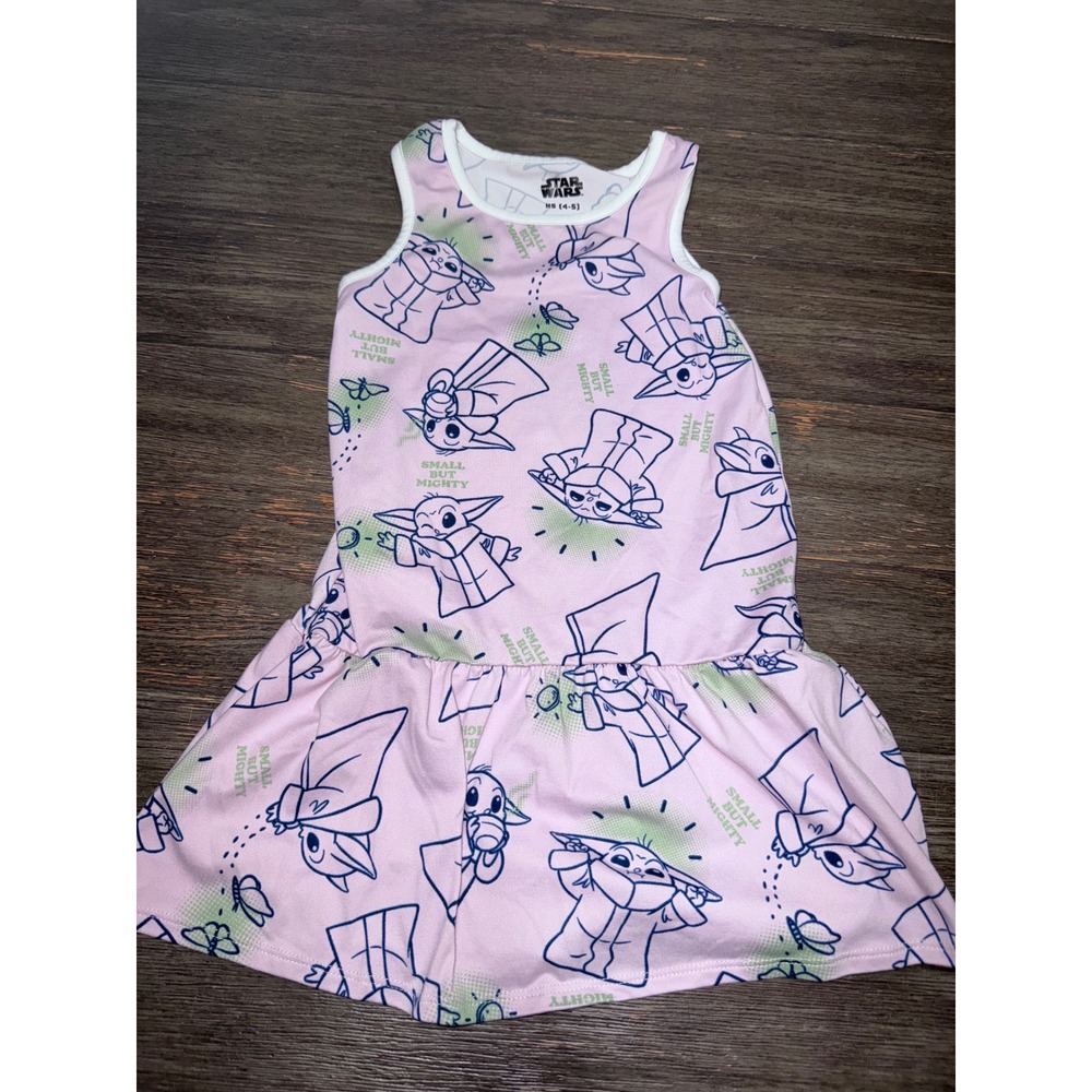 Star Wars Grogu Baby Yoda Small But Mighty Pink Dress Girls XS 4-5 Sleeveless
